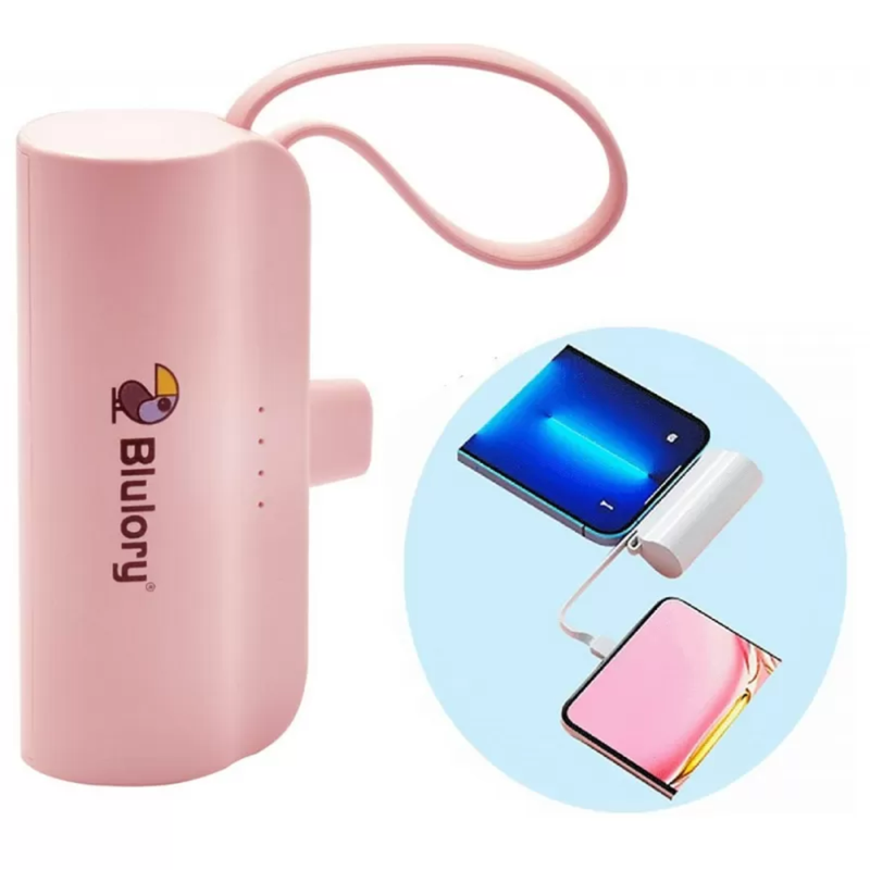 CARGADOR PORTÁTIL BLULORY CAPSULE 5.000 MAH 2  SALIDAS LIGHTNING Y USB-C - ROSA