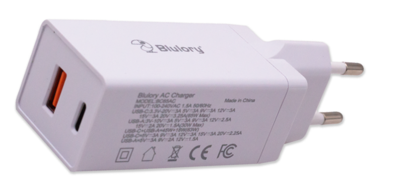 CARGADOR 65W BLULORY BC65AC USB-A/USB-C