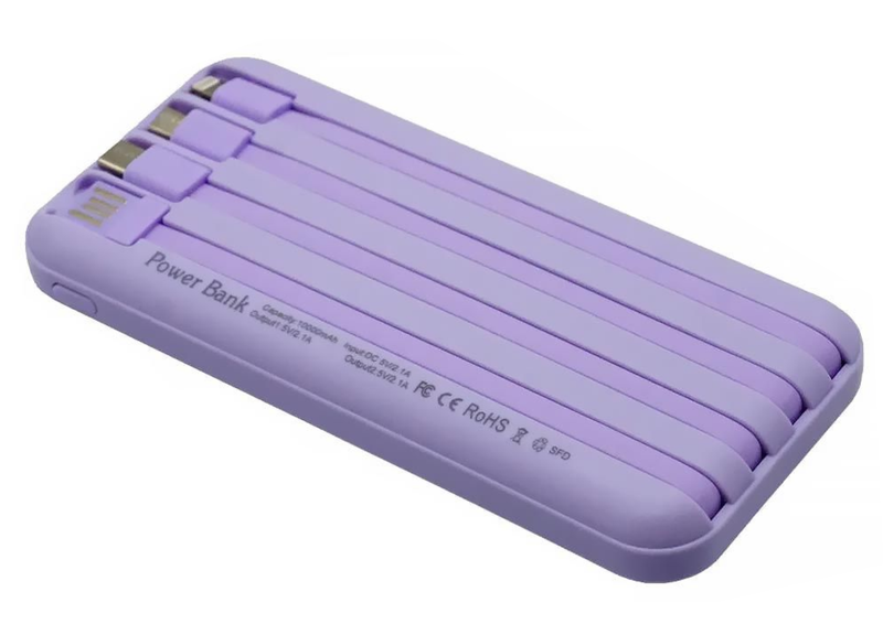 CARGADOR PORTATIL BLULORY 10000MAH 4 WIRE PÚRPURA